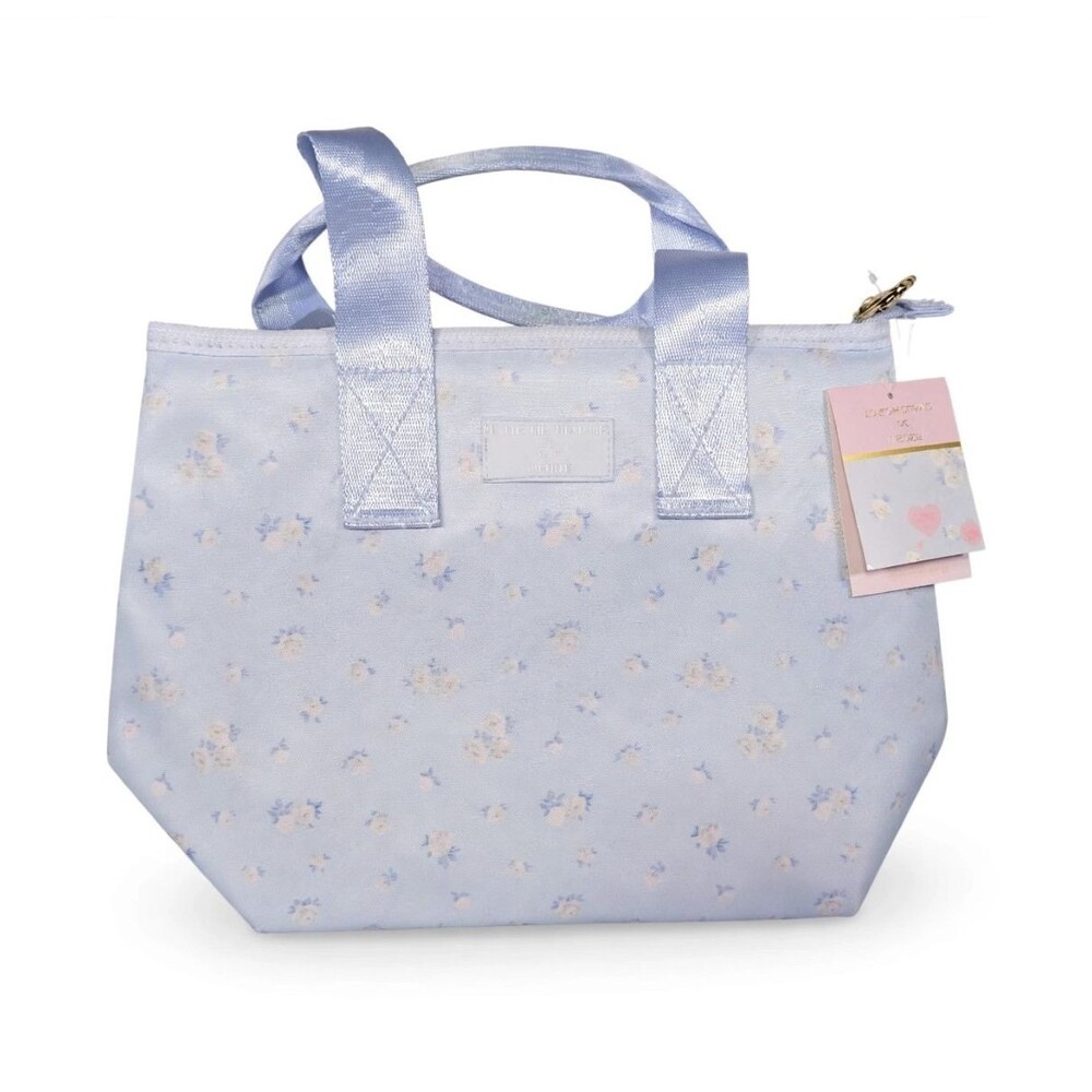 NWT LoveShackFancy x Yoobi Lunch Bag Breezy Blue Floral Gold Bow Insulated Tote